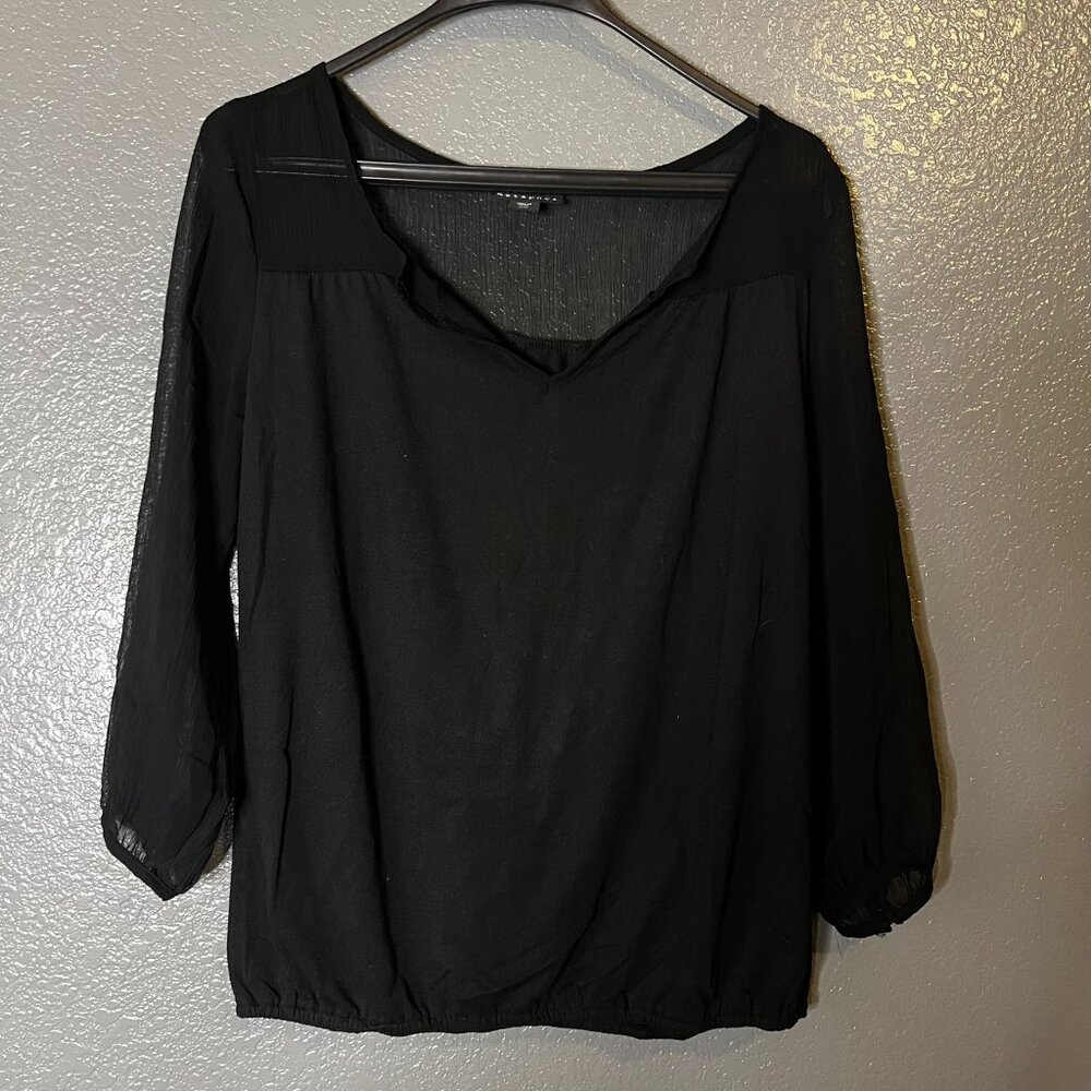 Metaphor Black Sheer Sleeve V-Neck Blouse Medium Lightweight Top